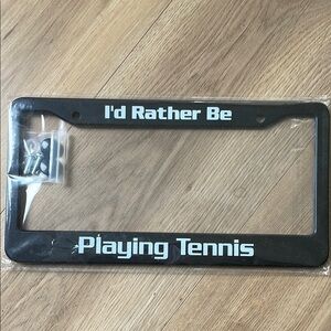 Black 'I'd Rather Be Playing Tennis' License Plate Frame
